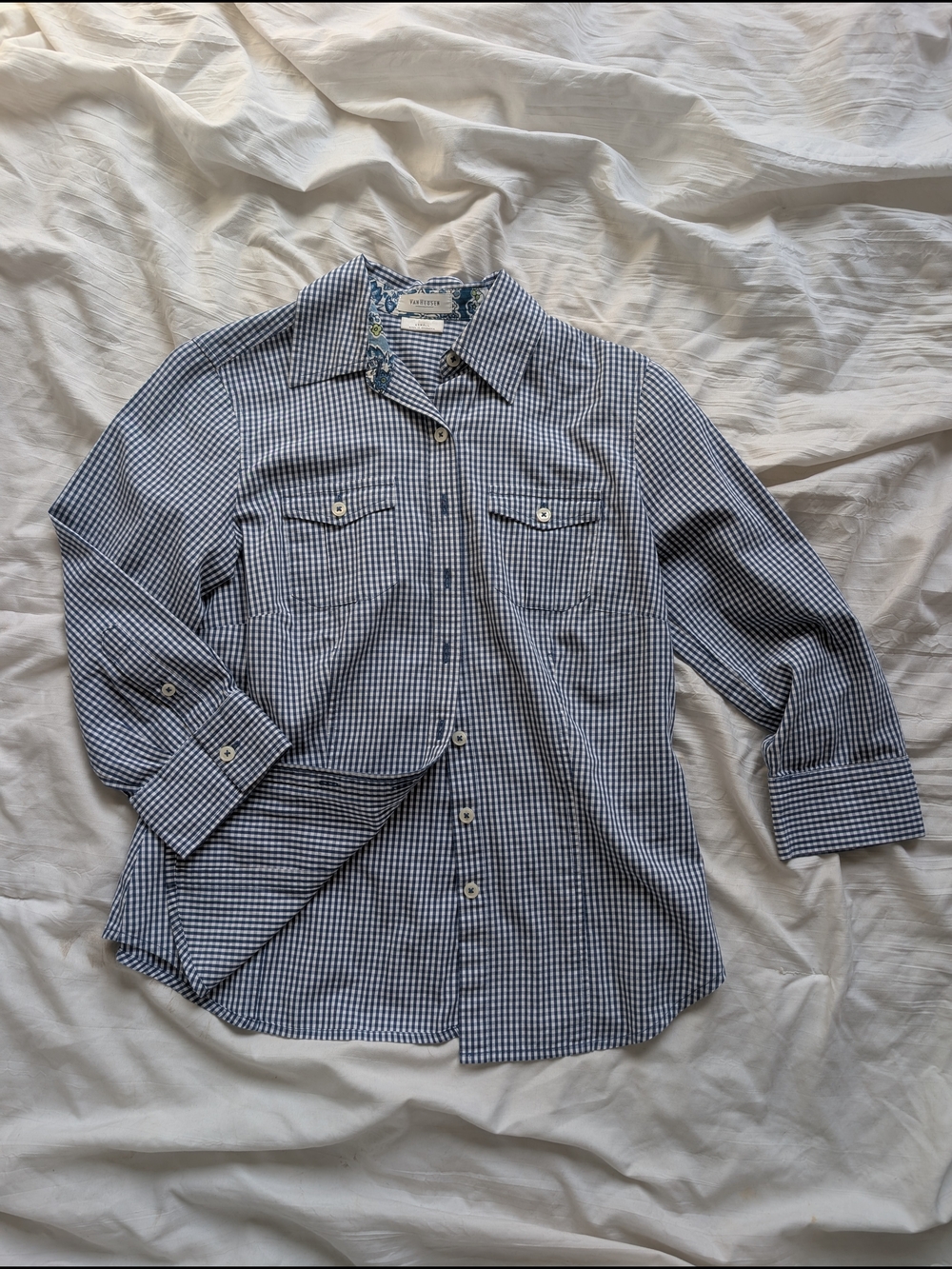 Van Heusen Y2k Womens Blue Gingham Button-Down Shirt